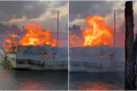 Facção incendeia barco de R$ 1,8 milhão após dono se recusar a pagar 'taxa' para criminosos no Ceará