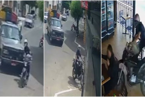 Moto invade padaria após se chocar com caminhonete no interior do Ceará
