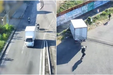 Trio perde controle de caminhão furtado durante perseguição policial em Fortaleza-CE