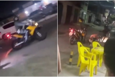 Policial derruba motociclista com chute após suspeito furar blitz em Fortaleza-CE