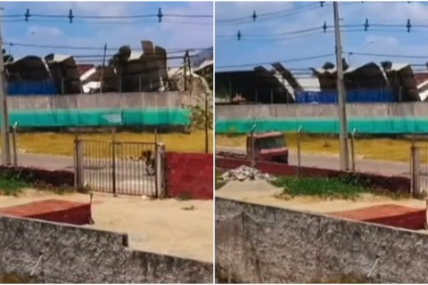 Forte ventania derruba cobertura de ginásio desativado em Pacatuba