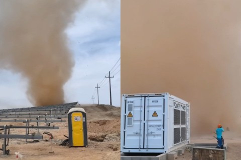 Redemoinho aparece em obra e reação de trabalhadores viraliza, no Ceará