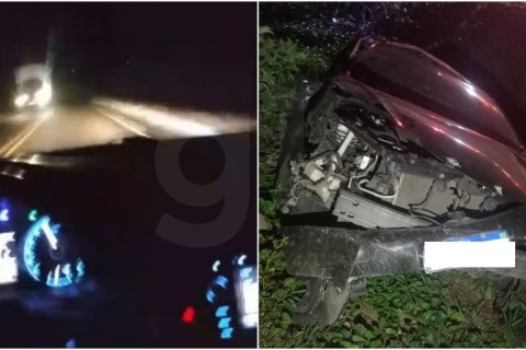 Motorista capota carro enquanto usava celular e grava o prório acidente