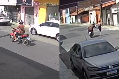 Motoqueiro é flagrado apertando nádegas de mulher que atravessava rua na Grande Fortaleza-CE