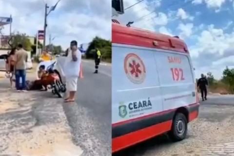 Mulher fica gravemente ferida após colisão entre broz e cinquentinha em Limoeiro do Norte-CE