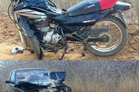 Colisão entre carro e moto deixa jovem ferido em estado grave no interior do Ceará