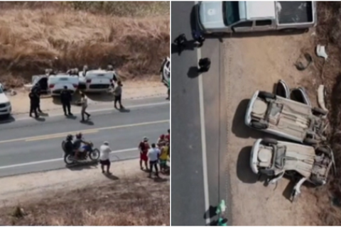 Uma pessoa morre e sete ficam feridas em colisão e capotagem de veículos no Ceará