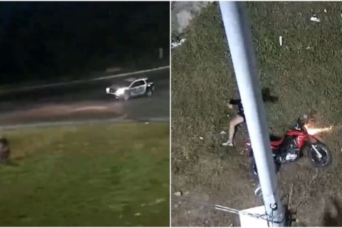 Homem tenta fugir da polícia, mas perde o controle do veículo, cai e é preso na Grande Fortaleza-CE